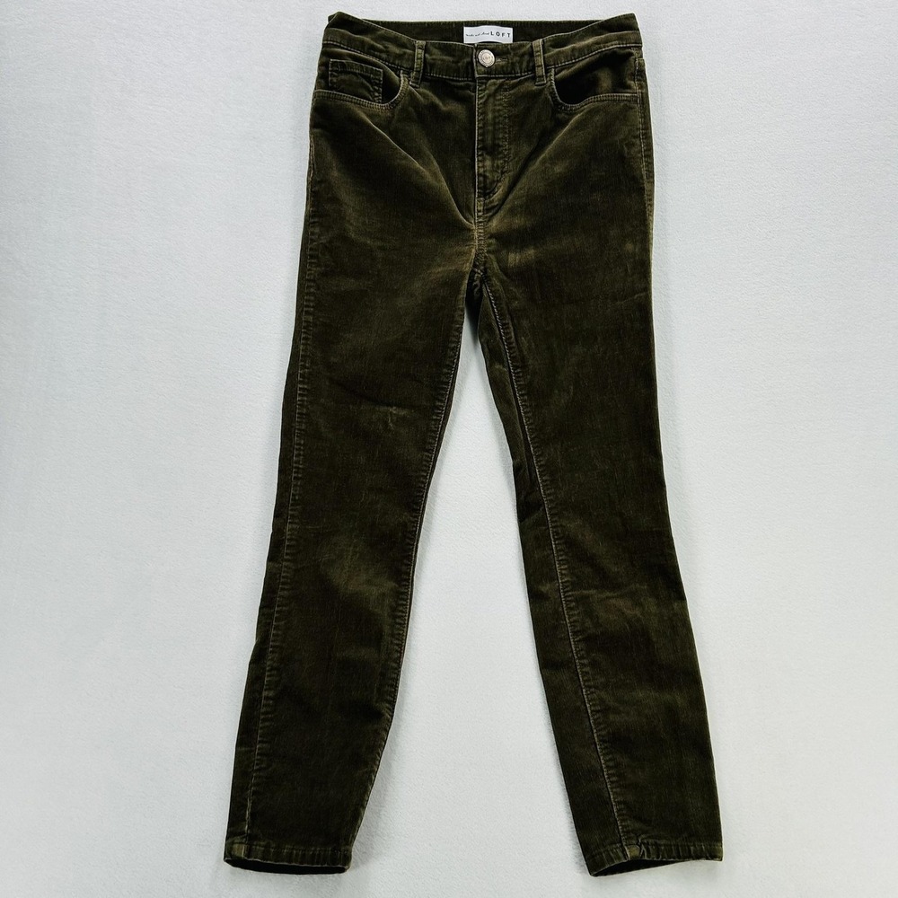 LOFT Pants Womens 2P 26 Olive Green High Waist Skinny Corduroy Jegging Stretch